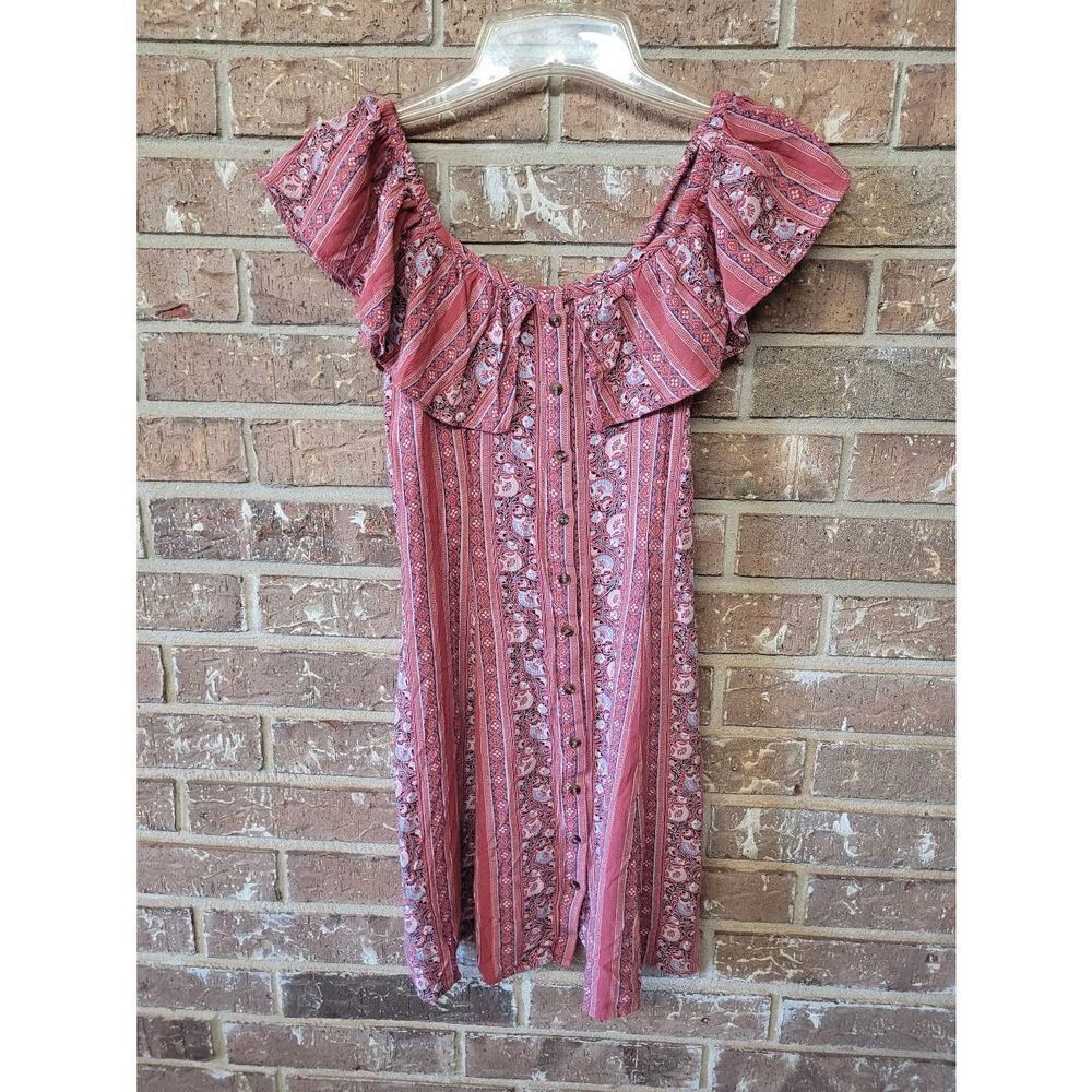 American Eagle 100% Viscose Off the Shoulder Button Down Dress, Women's XS